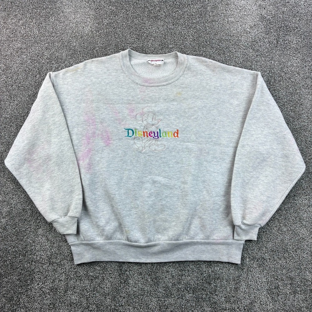 Vintage Disneyland Mickey Mouse Sweatshirt Mens 2XL Gray Rainbow Embroidered